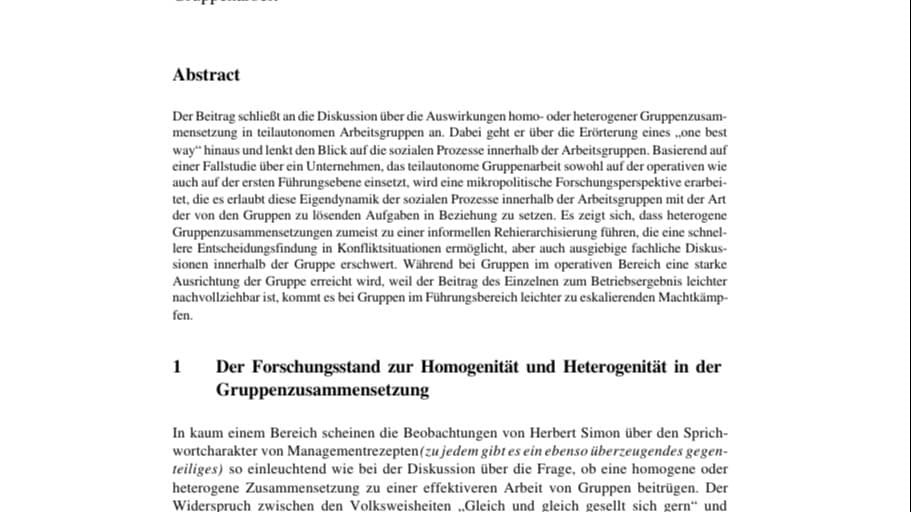 Homogenität und Heterogenität in der Gruppenzusammensetzung